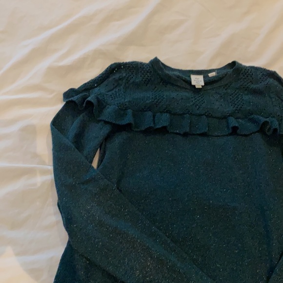 Forest green sparkle sweater with ruffle detail at top - Picture 3 of 7